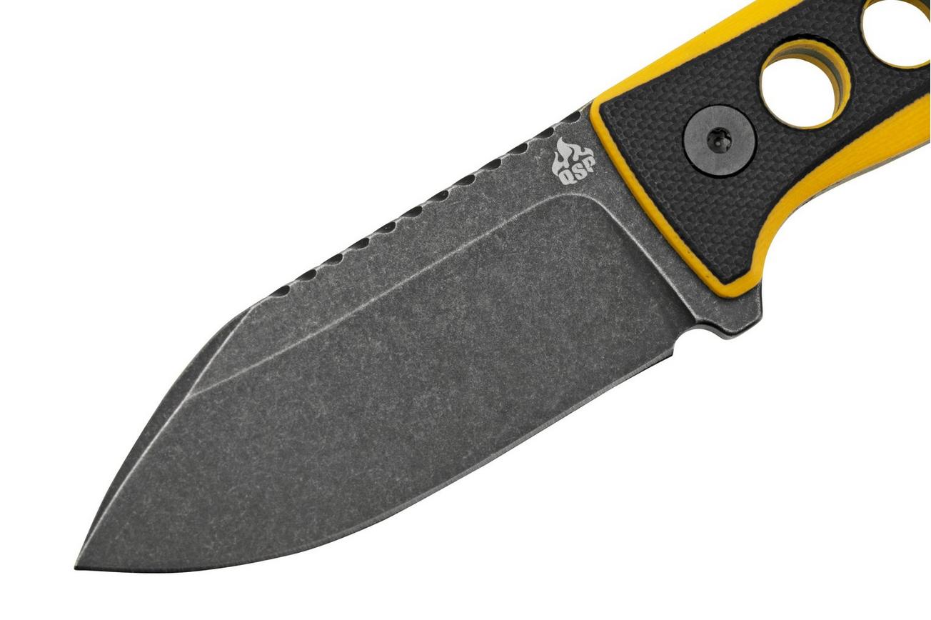QSP Knife Canary QS141-A2 Blackwashed, Black Yellow G10, nekmes