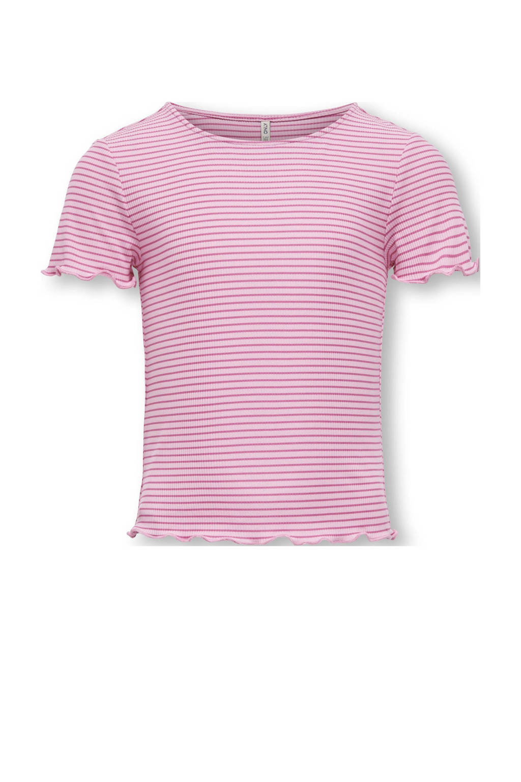 ONLY gestreept ribgebreid T-shirt KOGWILMA LIFE zoetroze/wit