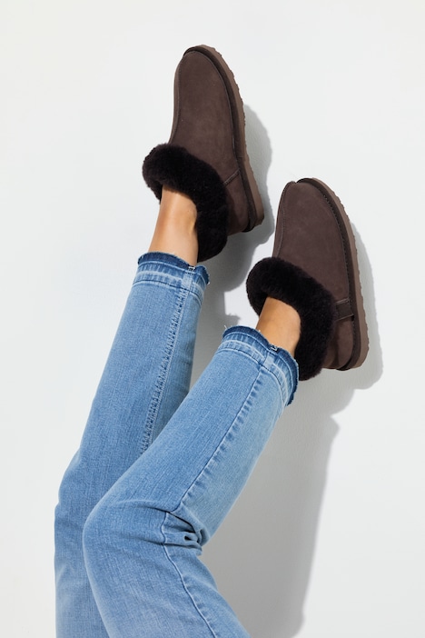 Lammfell-Schuh, Veloursleder, Lammfellfutter