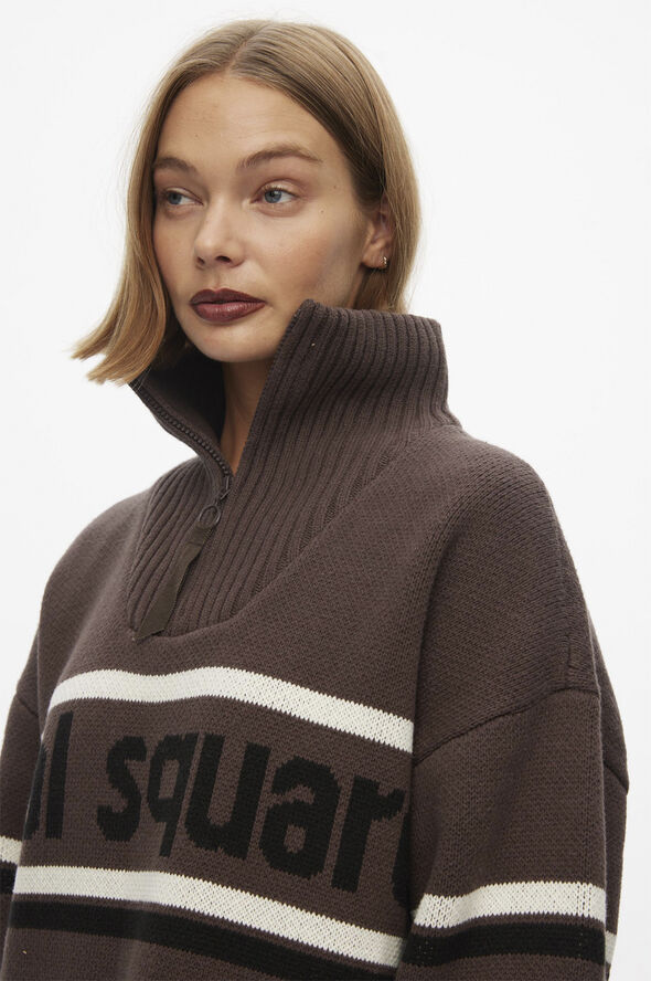 Oval Square Snowy Knit Anorak Cappucino