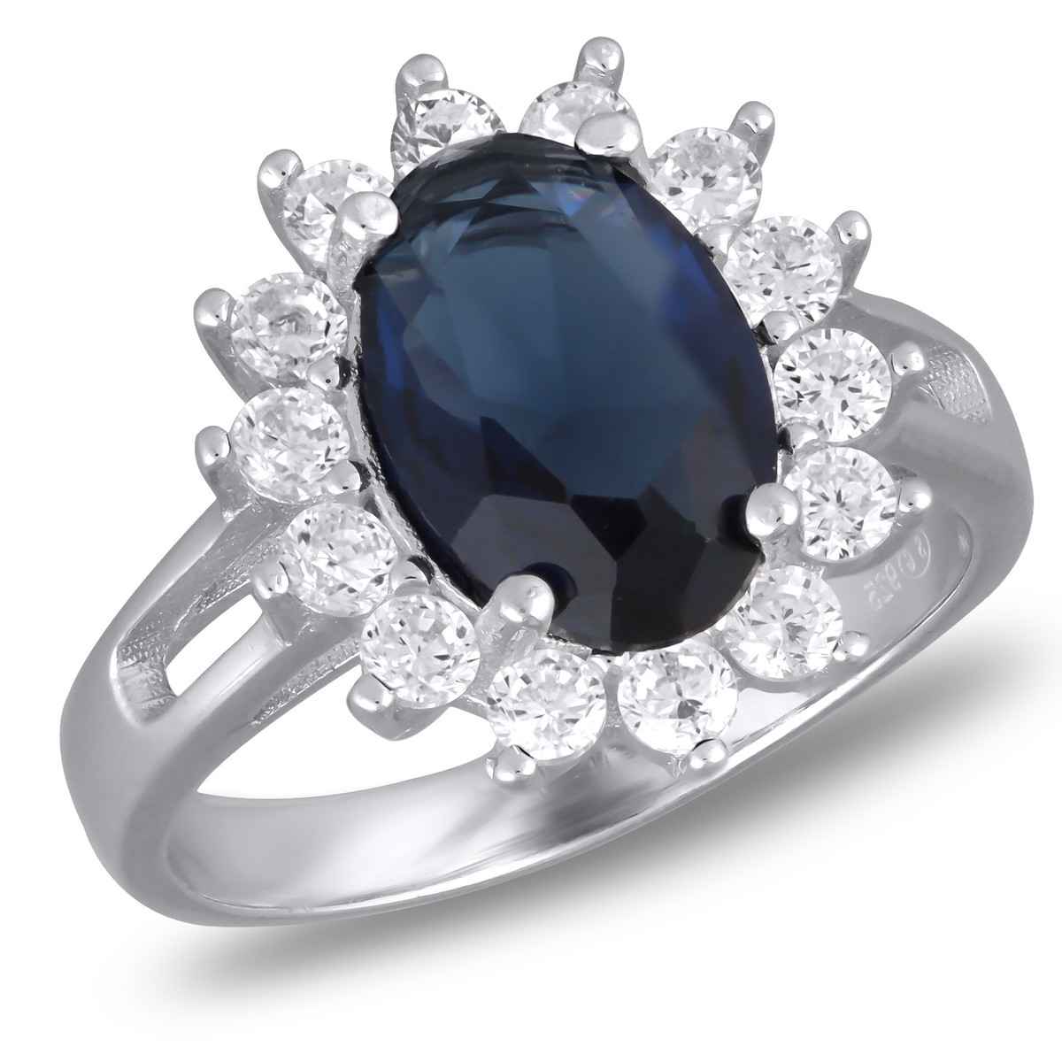 Bague argent rhodié avec cubic zirconia et saphir synthétique