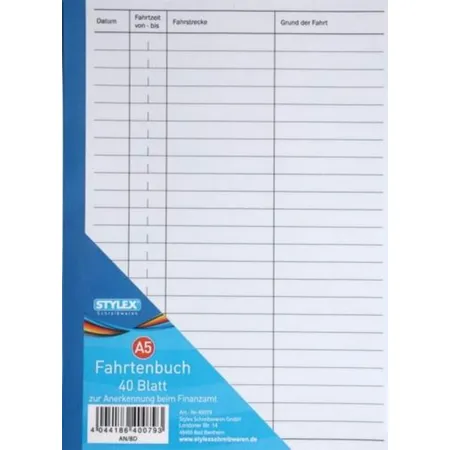 Stylex Fahrtenbuch mit 40 Blat, DIN A5, 2 Stück