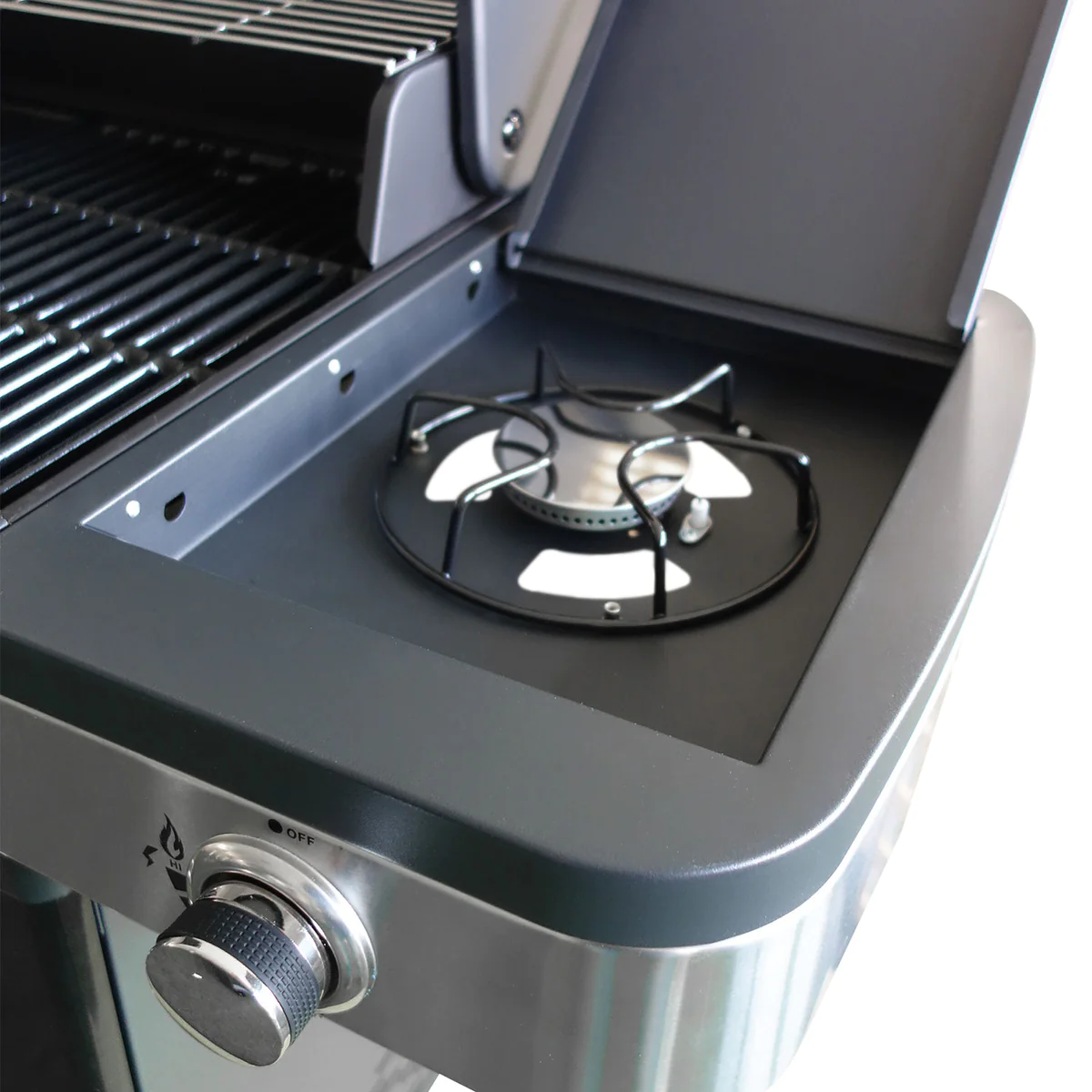 Barbecue au gaz FIDGI 4 avec thermomètre - 4 brûleurs + réchaud 14,5kW