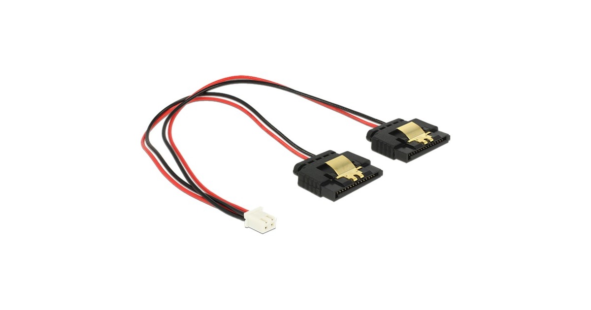 DeLOCKPower 2-pin female > 2 x SATA 15-pin splitterkabel  (Zwart/rood, 0,2 meter)