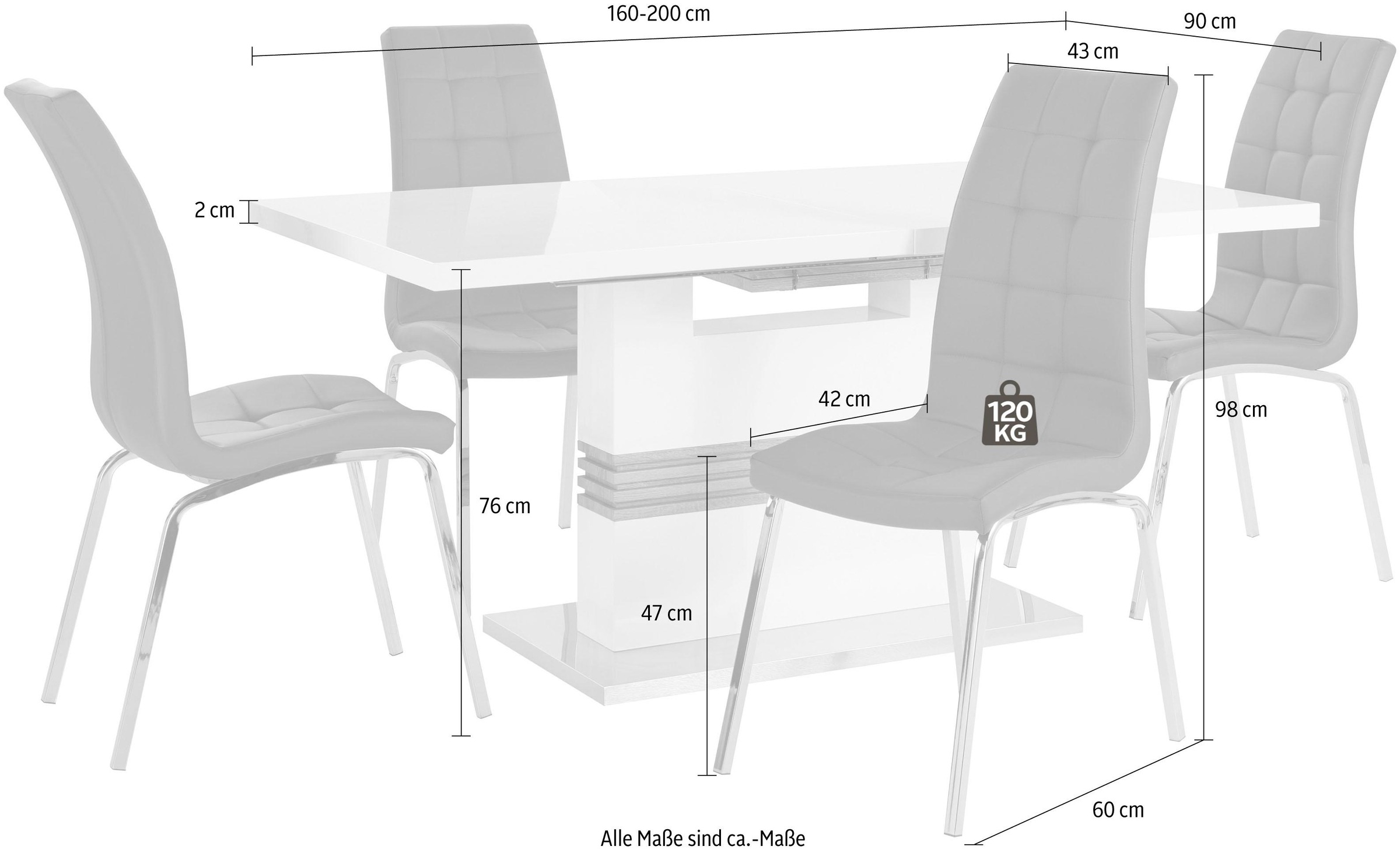 INOSIGN Essgruppe »Perez/Lila« Set, 5 Stk. tlg. mit 4 Stühlen, Tisch ausziehbar, Breite 160-200 cm