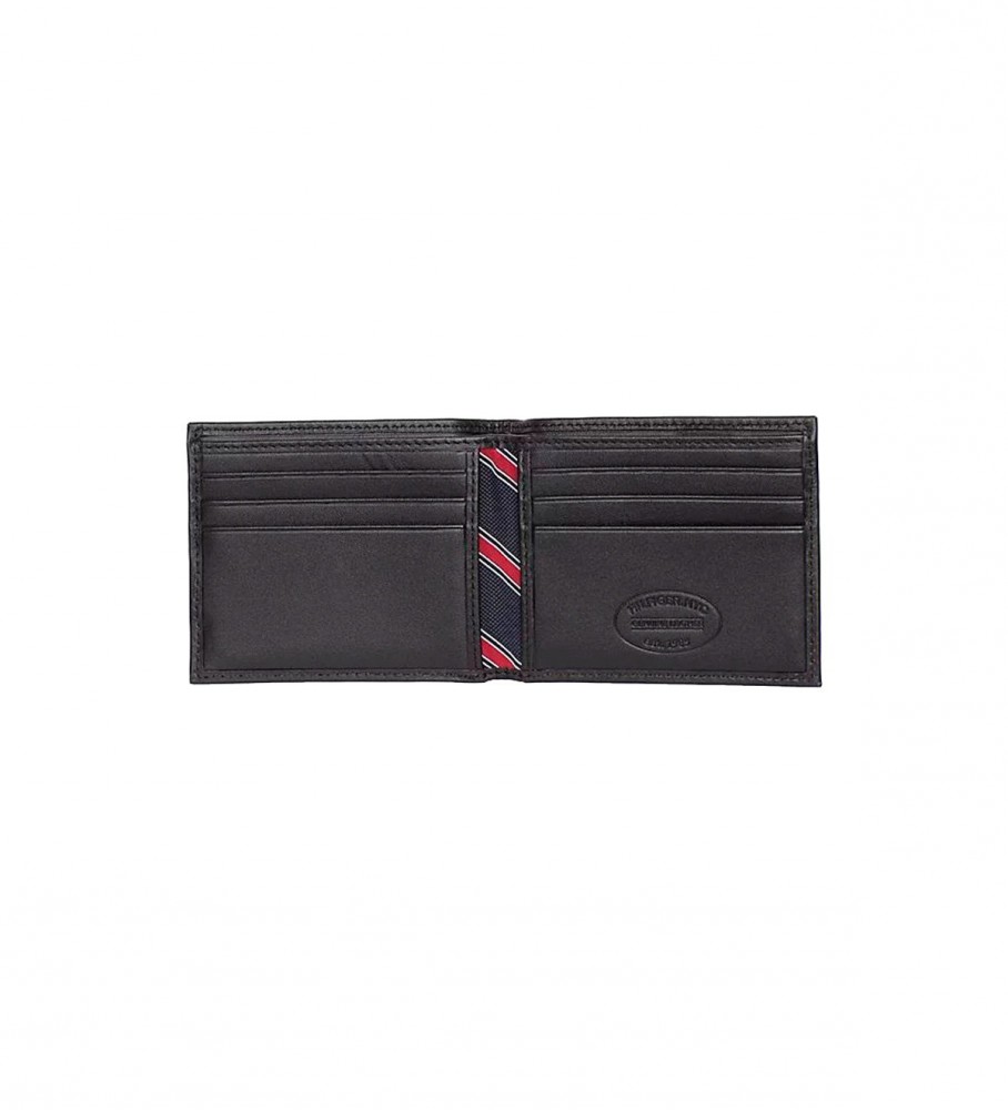 Carteira mini dobrável Tommy Hilfiger Eton em couro preto