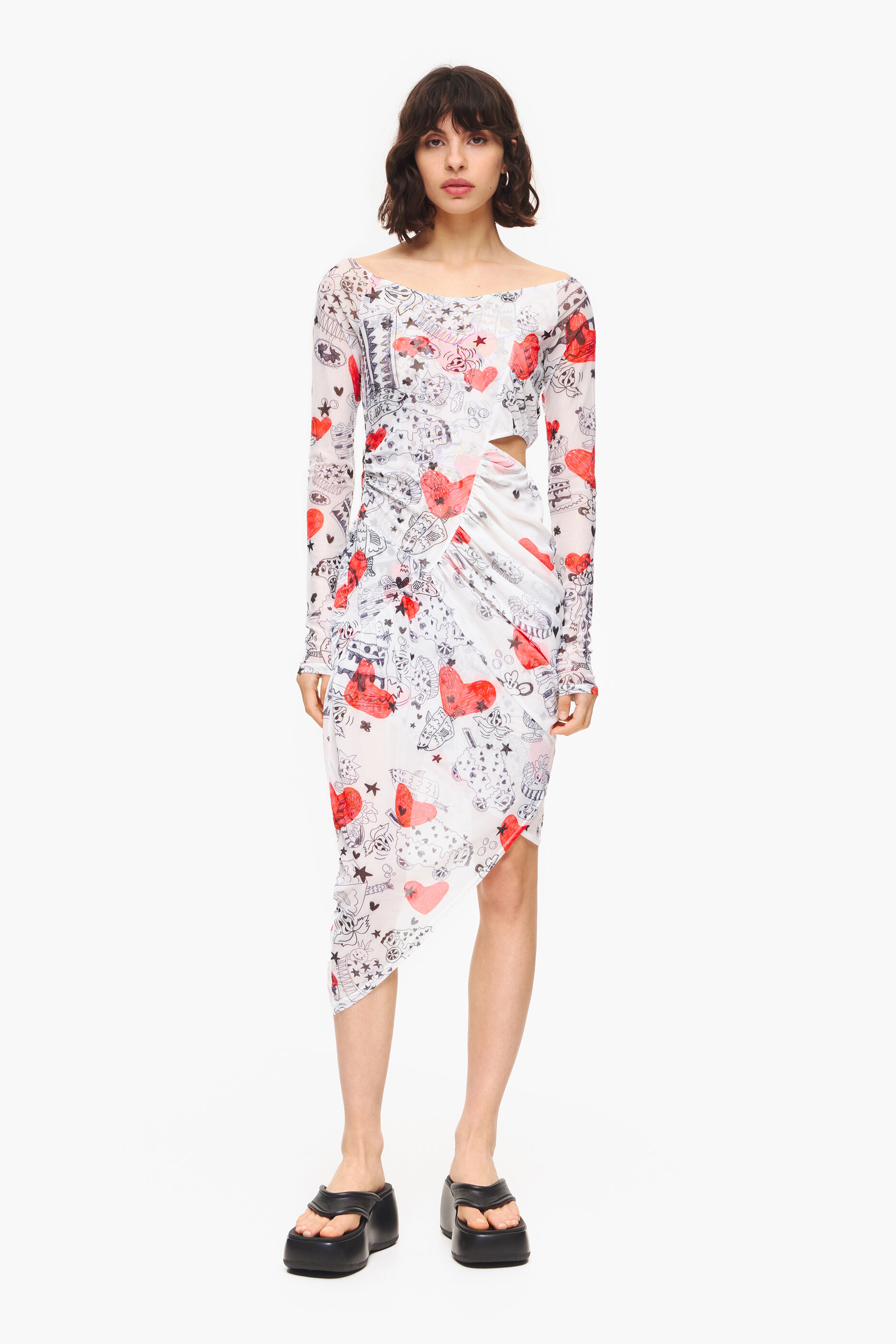 Vestido midi justo com estampa de coração da Nickname