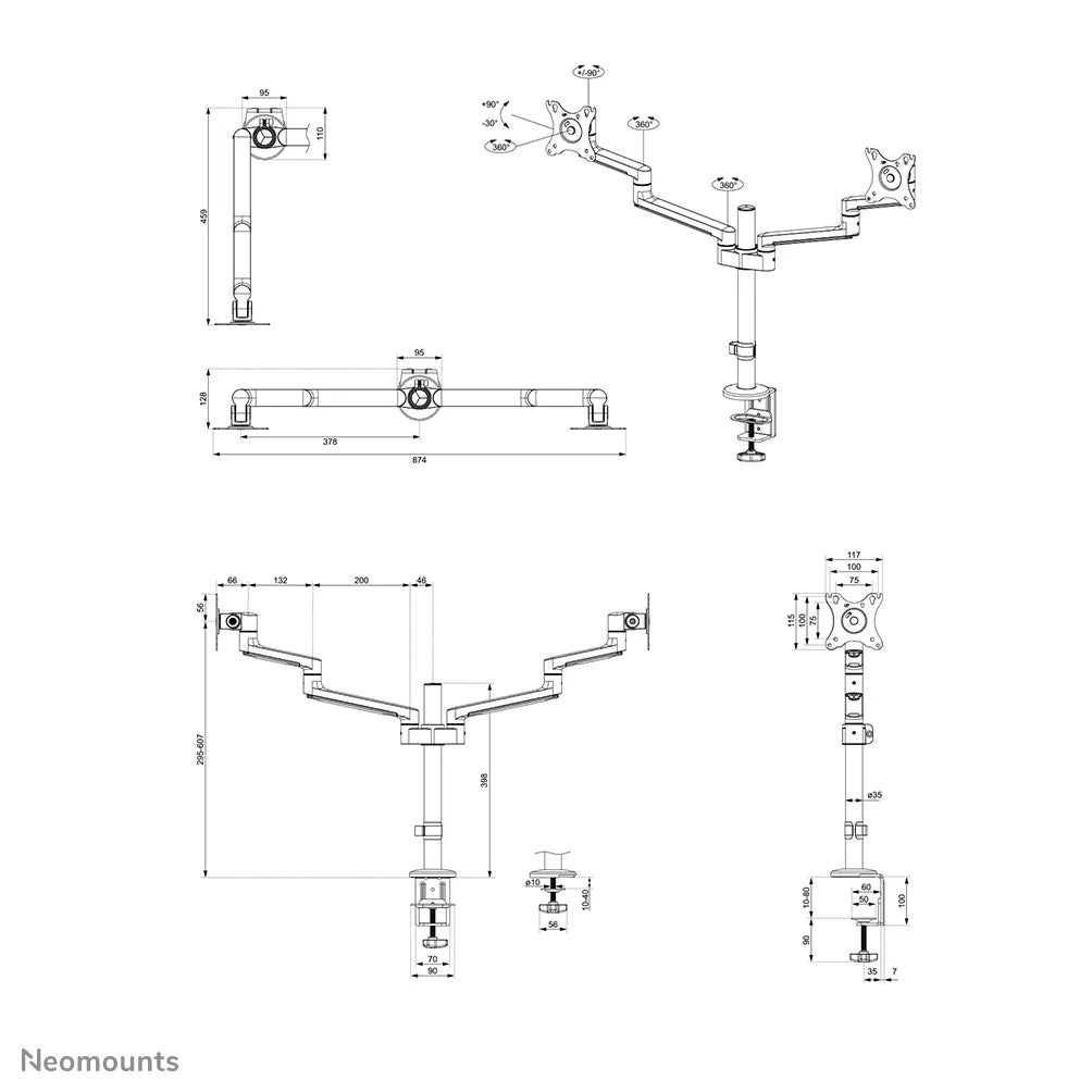 Neomounts DS60-425WH2 bureausteun voor flatscreens