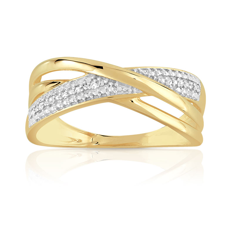 Bague or 375 2 tons entrelacée diamants
