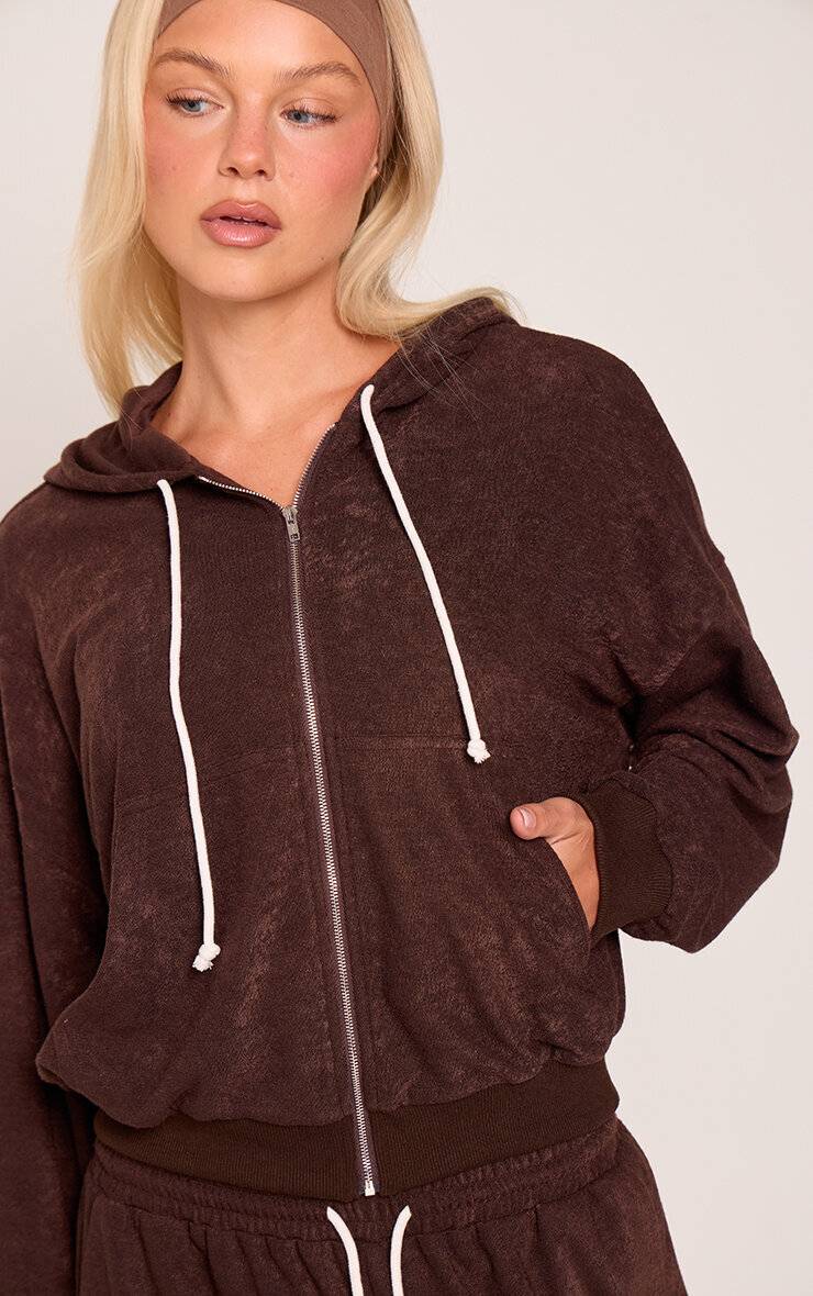Chocolat Sweat À Casynthétiqueche Zippé En Tissu Éponge Avec Cordon De Serrage Contrasté