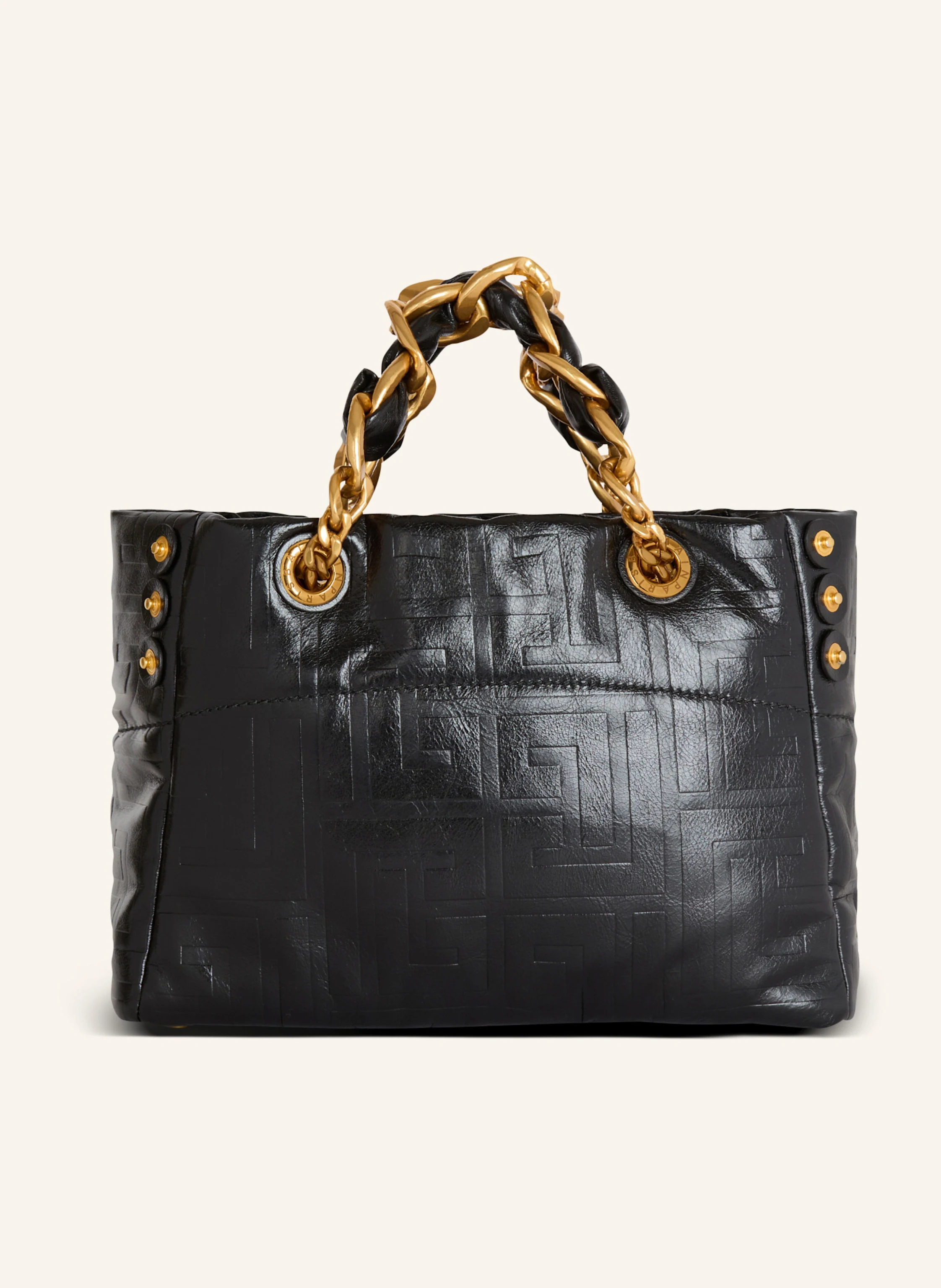 BALMAIN Kleiner Shopper 1945 Soft aus rissigem Kalbsleder mit PB Labyrinthe-Monogramm-Prägung