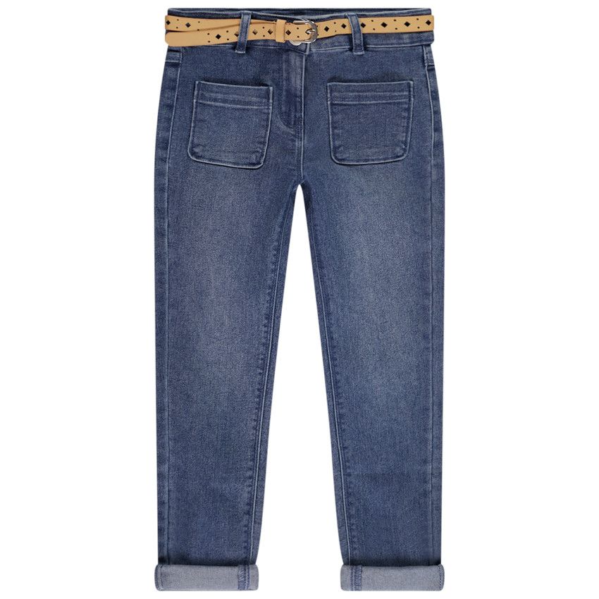 Jean slim avec ceinture ajourée pour fille - Bleu moyen
