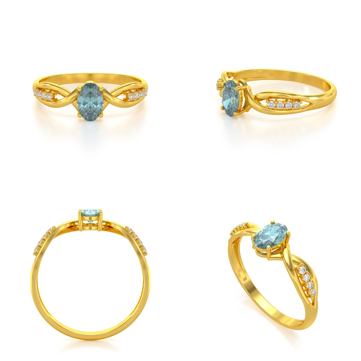 Bague ADEN Or 585 Jaune Aigue-Marine et diamants 1.32grs