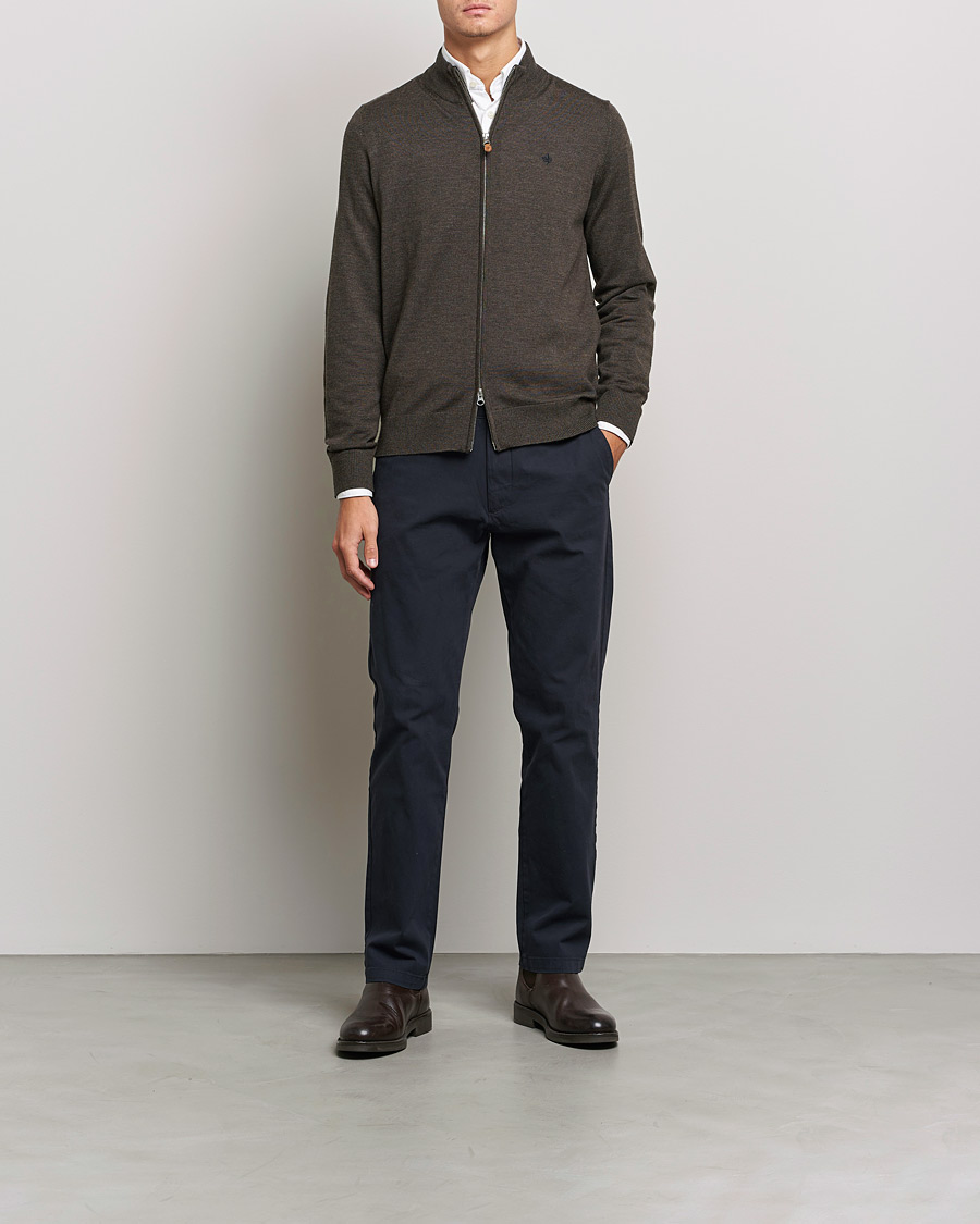 Morris Merino Full Zip Cardigan Dark Brown