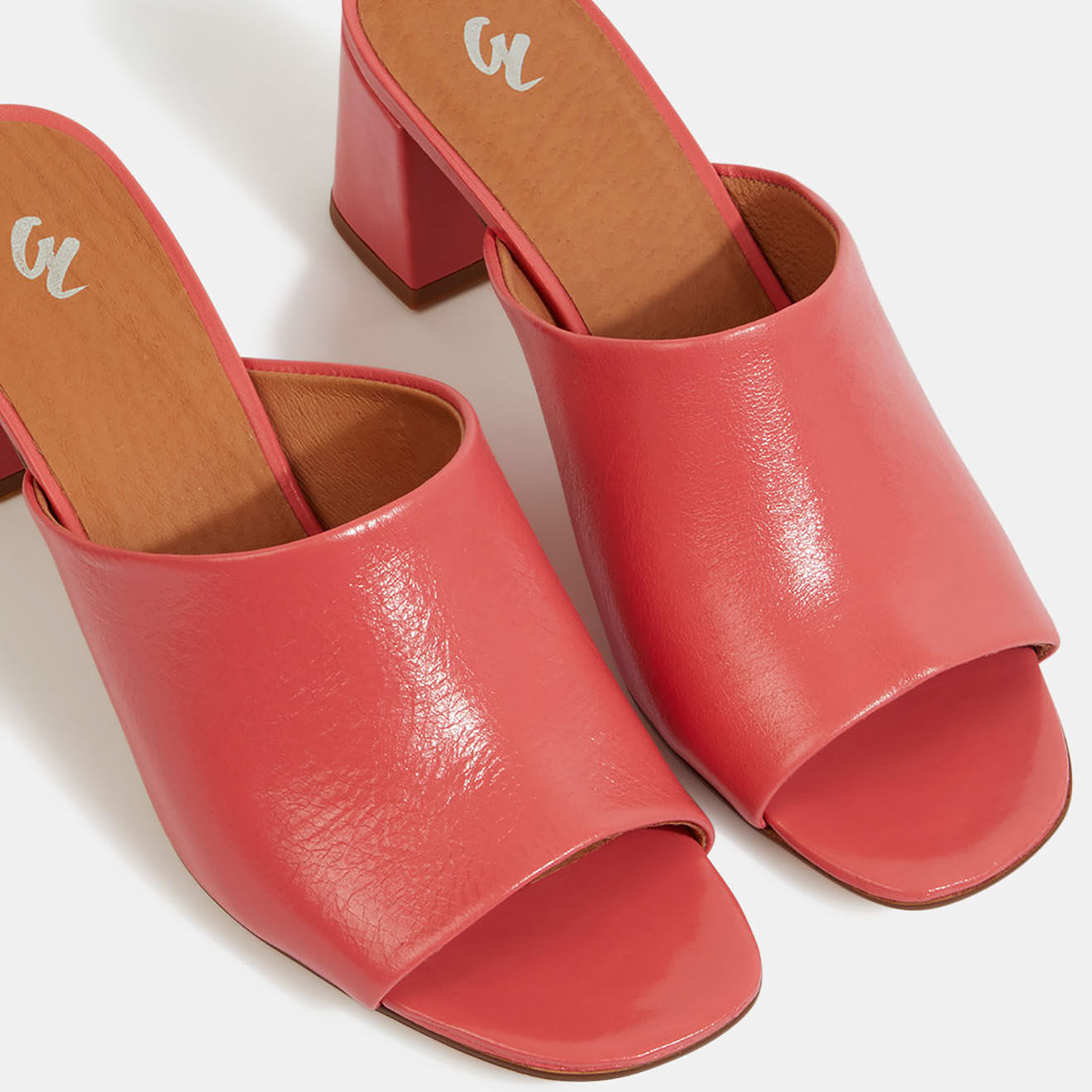 Galeries Lafayette Mules à talon en Cuir rose bonbon - Talon 6 cm