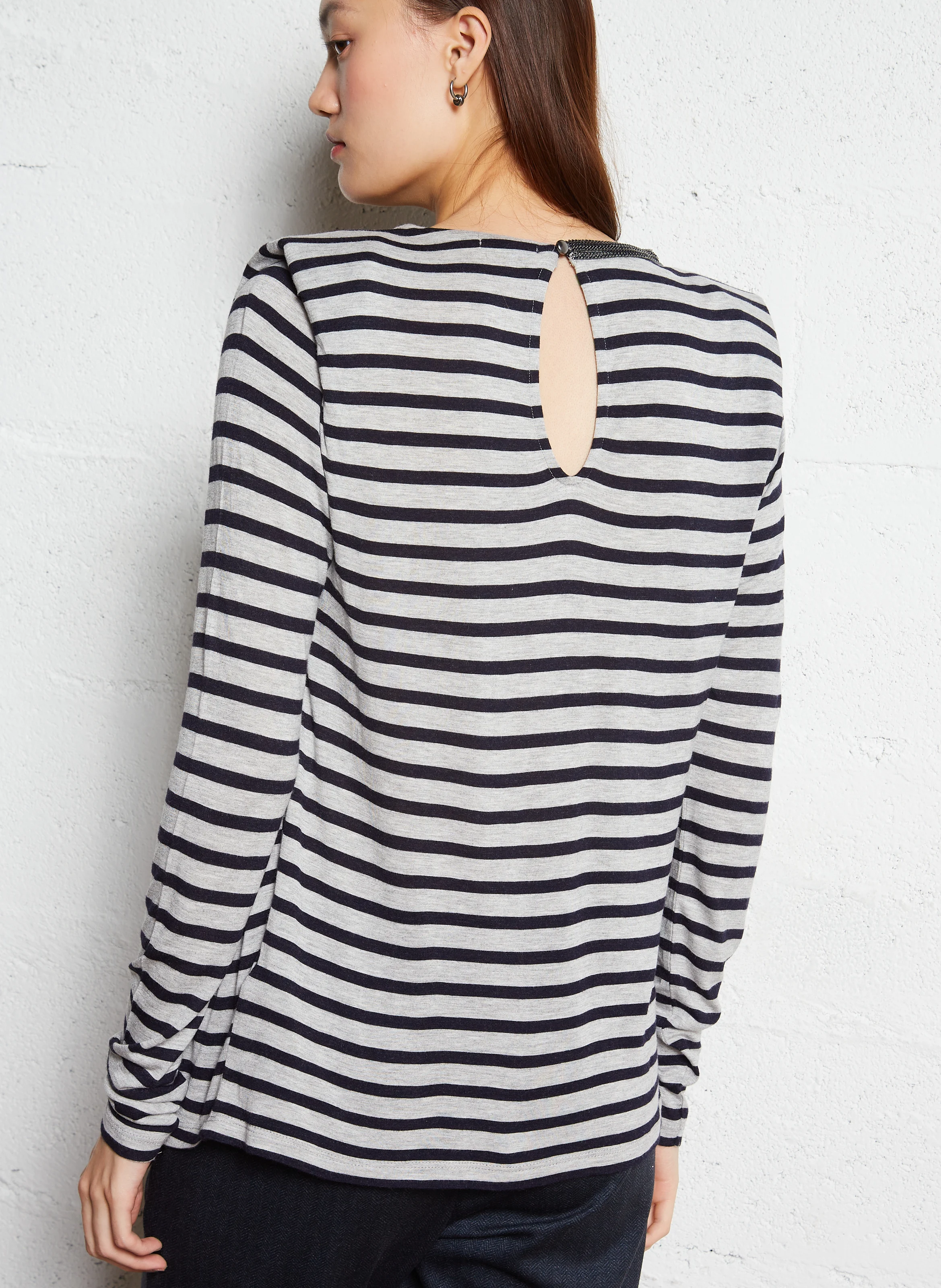 Tee-shirt col rond rayé | Gris