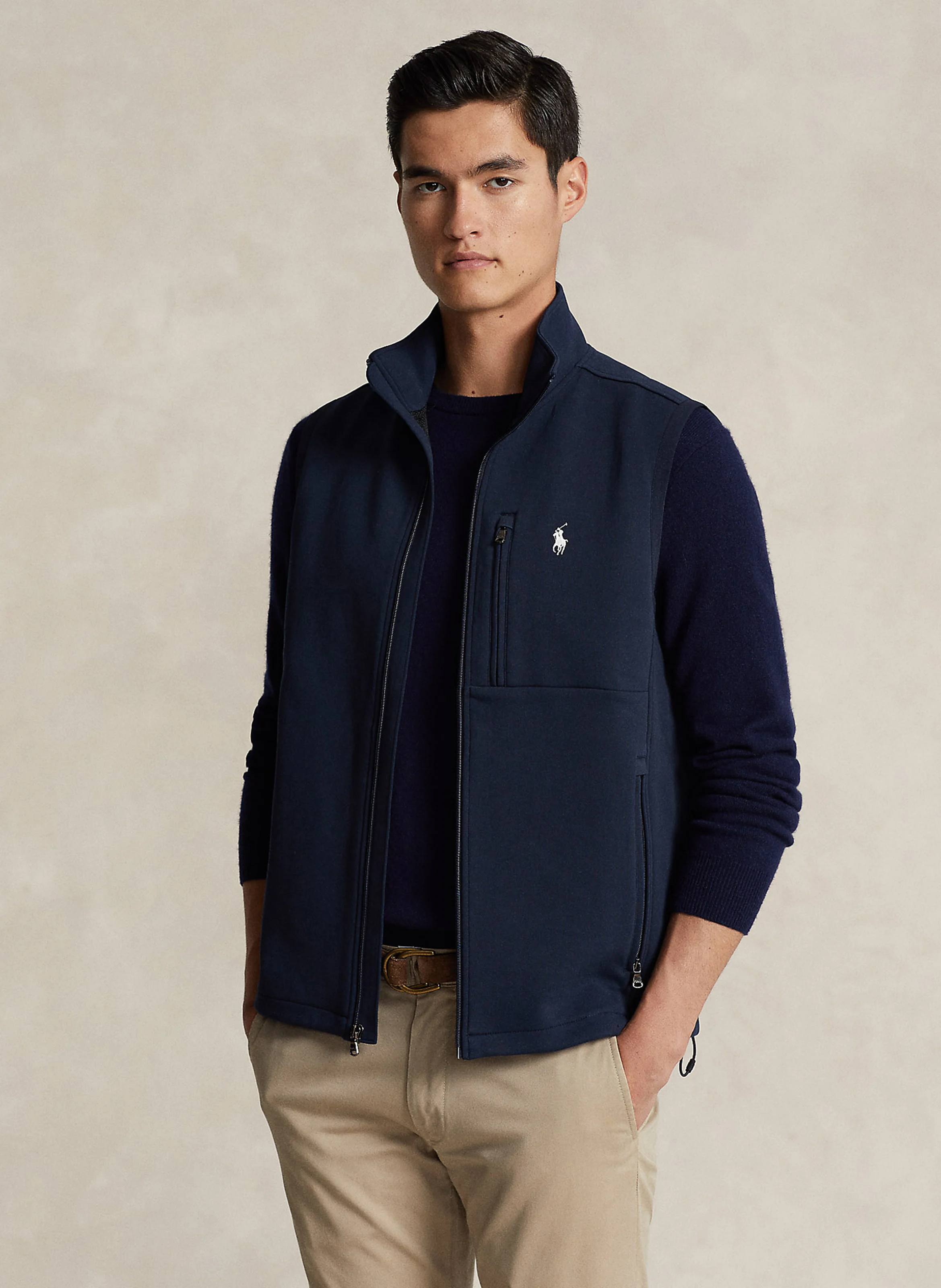 Gilet col montant en coton mélangé | Bleu