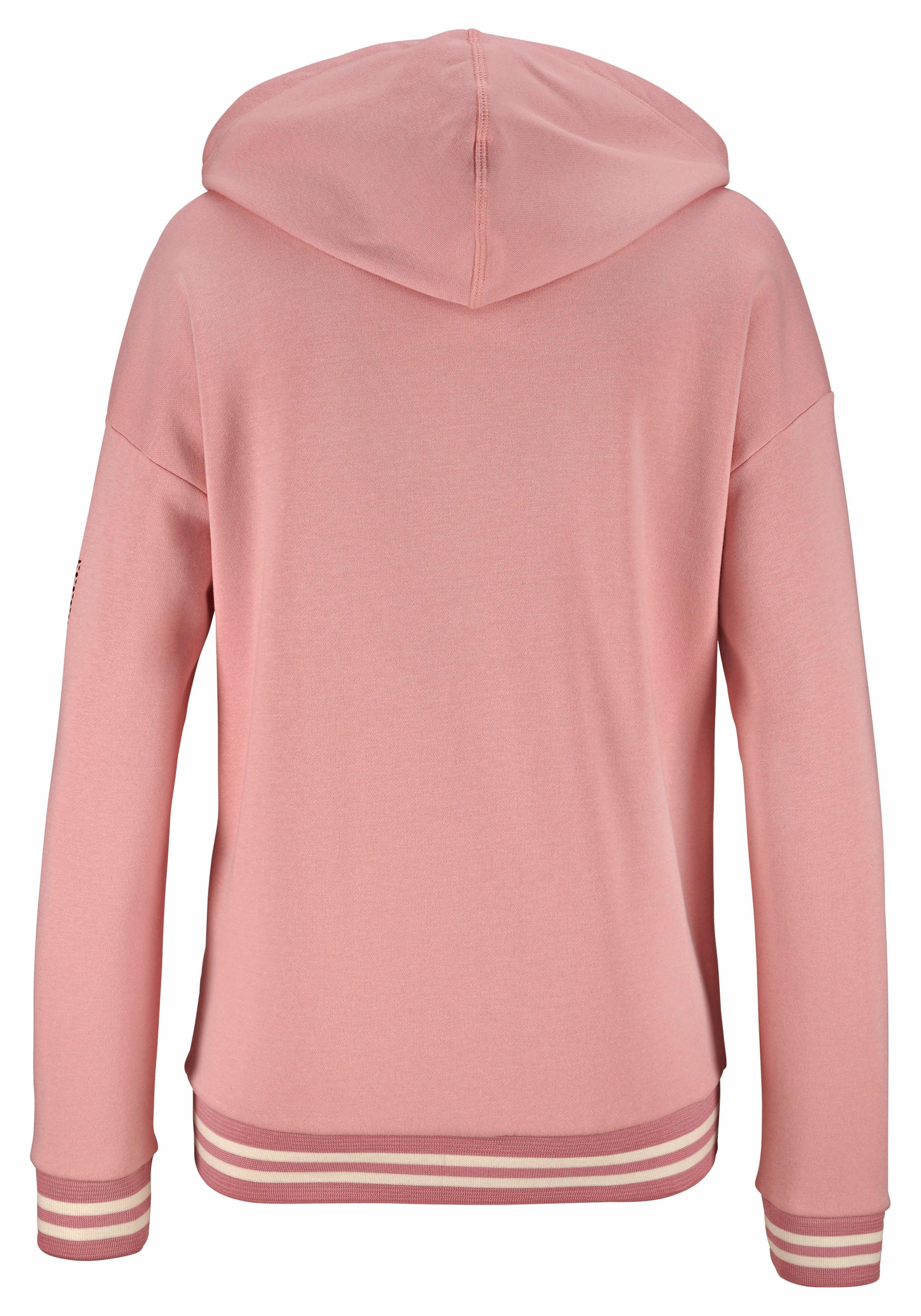 Bench. Kapuzensweatjacke , mit gestreiften Bündchen und Glanzprint, Loungewear, Loungeanzug