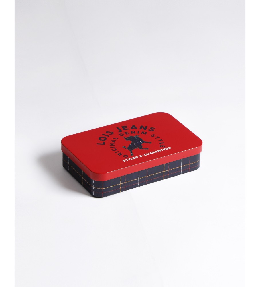 Caixa de metal vermelha para presente de cuecas/boxers Lois