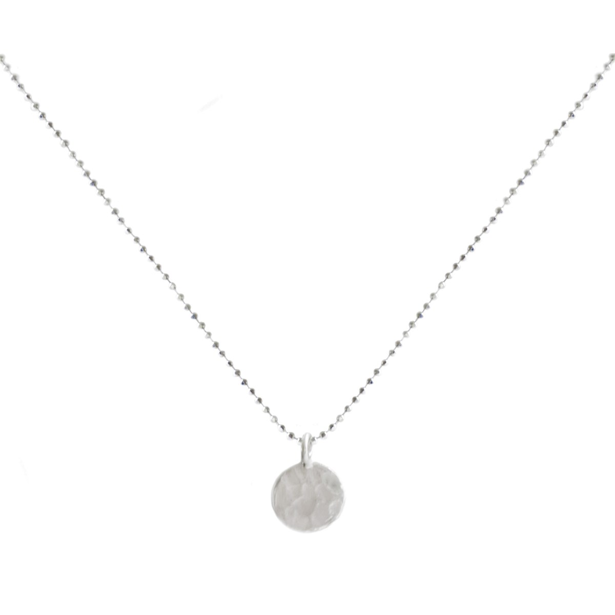Collier orné de pendentif pastille  rond martelé martelée argent 925