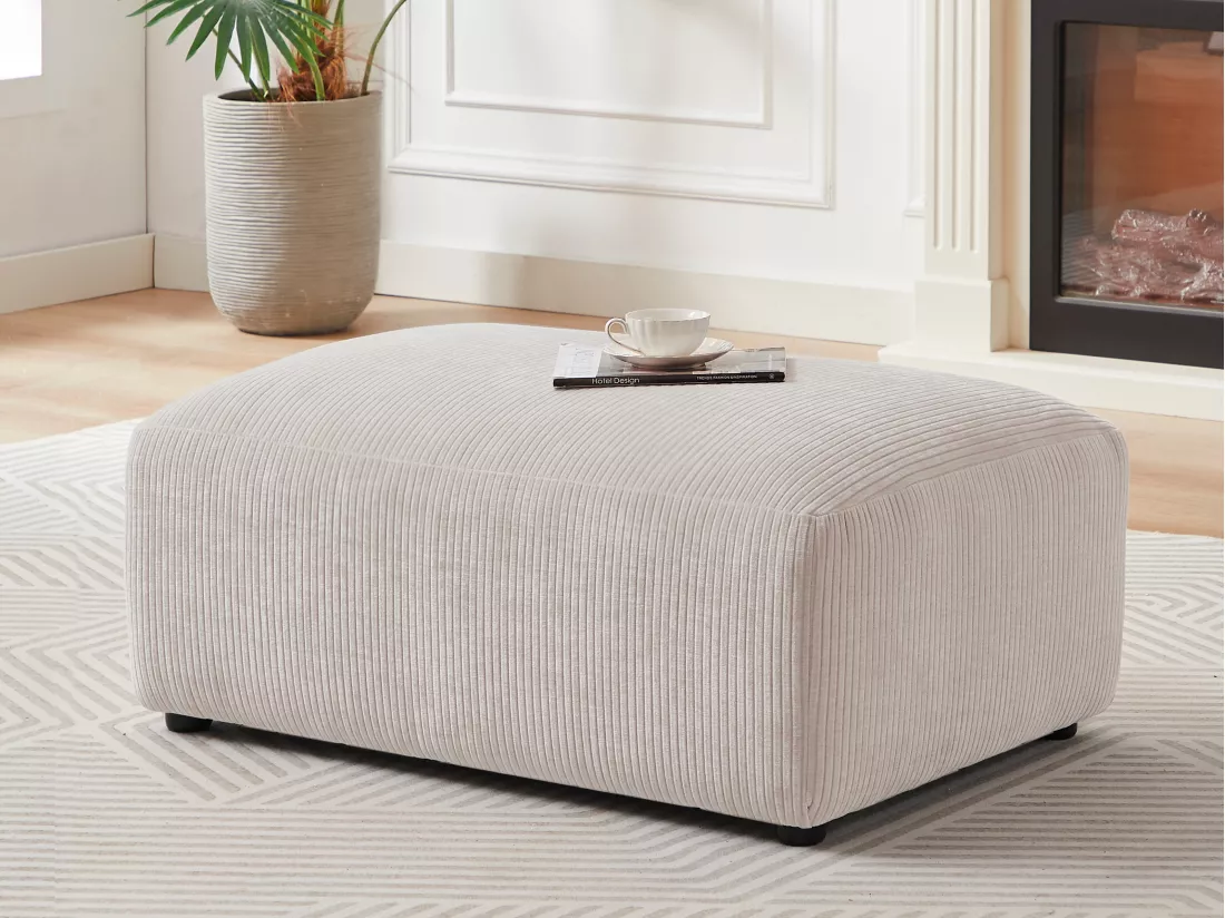 Pouf en velours côtelé beige TIRONO de Maison Céphy