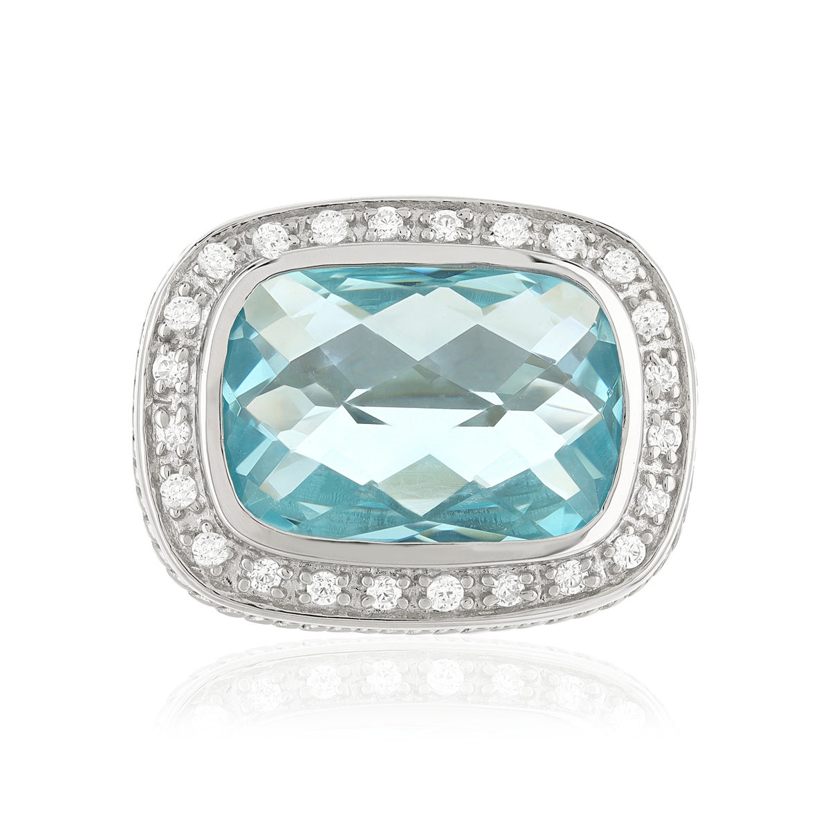 Bague argent 925 pierre synthétique bleue zirconias