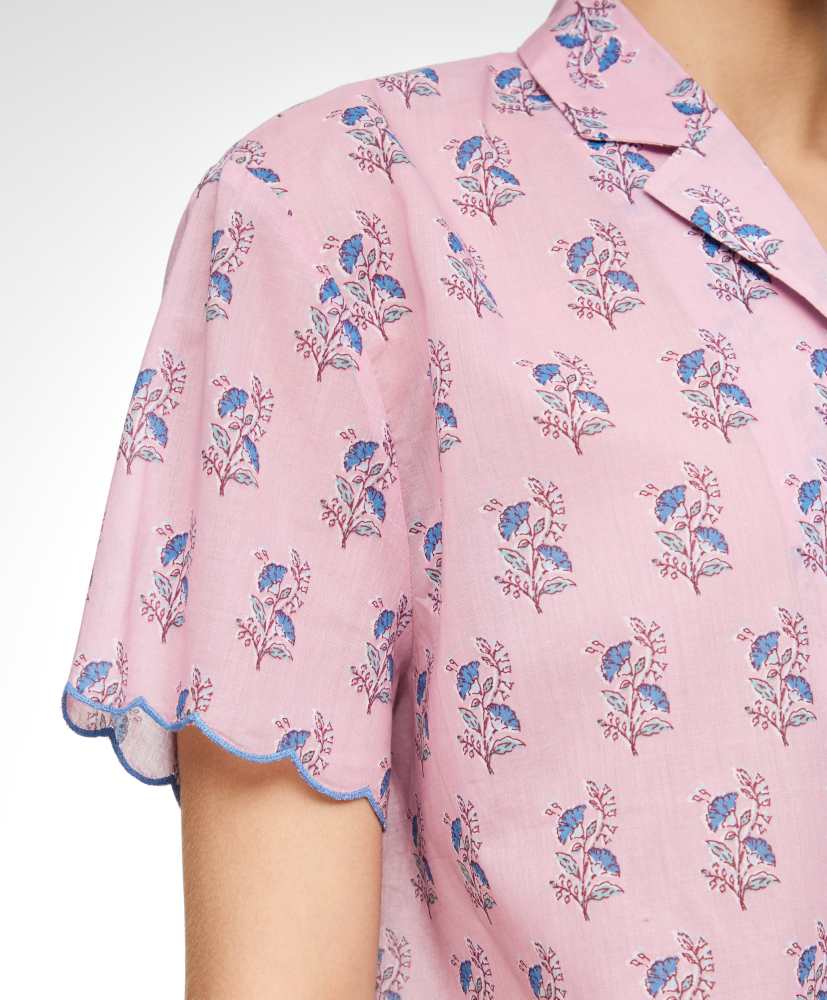 Camisa de manga curta, 100% algodão, estampa floral