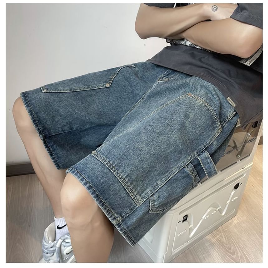 Capbrew - Mid Rise Washed Denim Wijde Broek