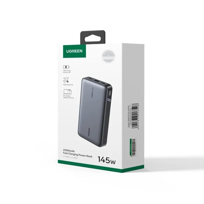 (145W) 25000mAh Dual USB C / USB A Powerbank Power Delivery Ladegerät mit LED Anzeige (90597A) - Grau