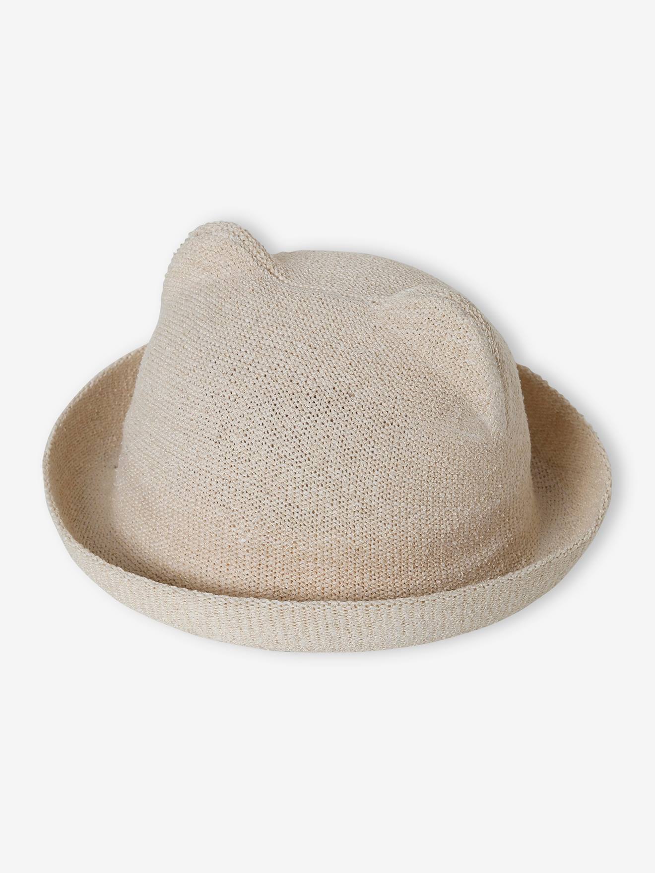 Chapéu em formato de gatinho para bebê menina, bege areia