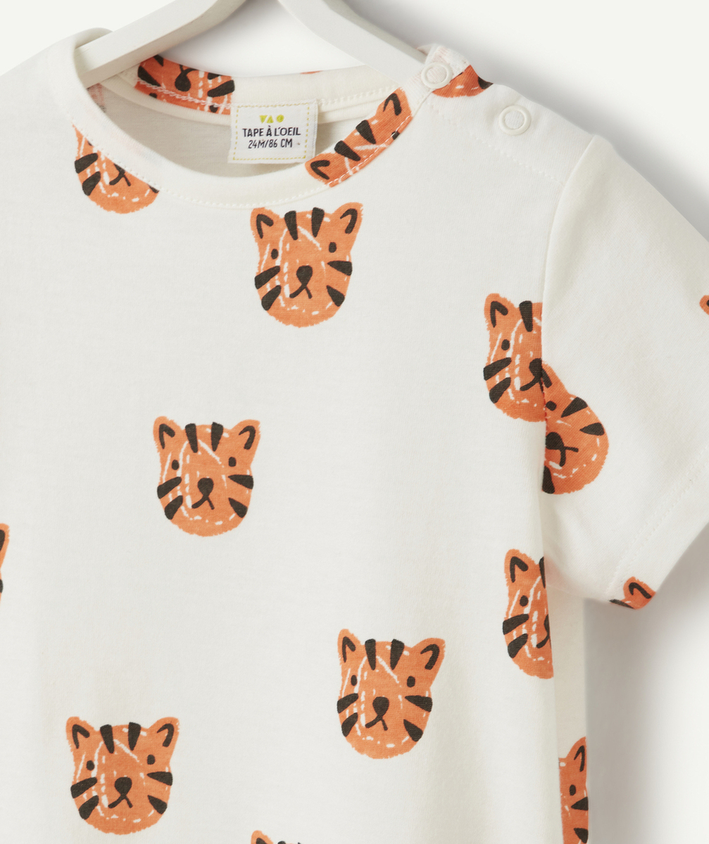t-shirt bébé garçon en coton bio blanc imprimé tigres oranges