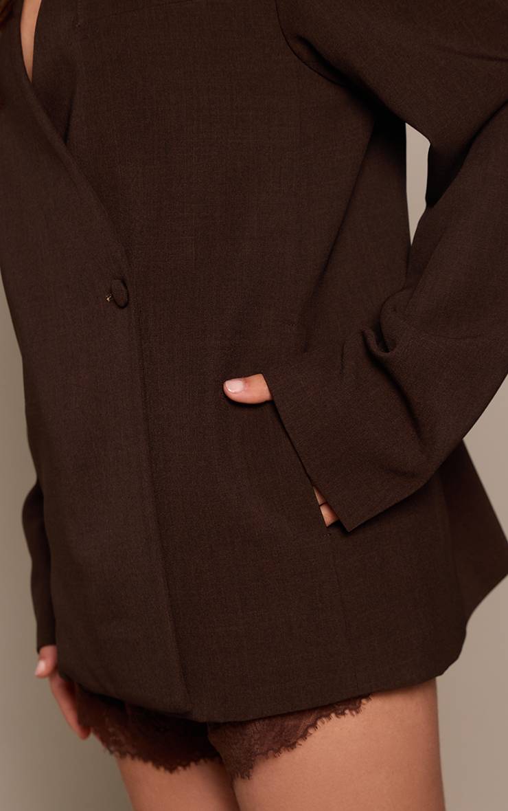Chocolat Blazer Beige Rayé Sans Col Asymétrique Ajusté
