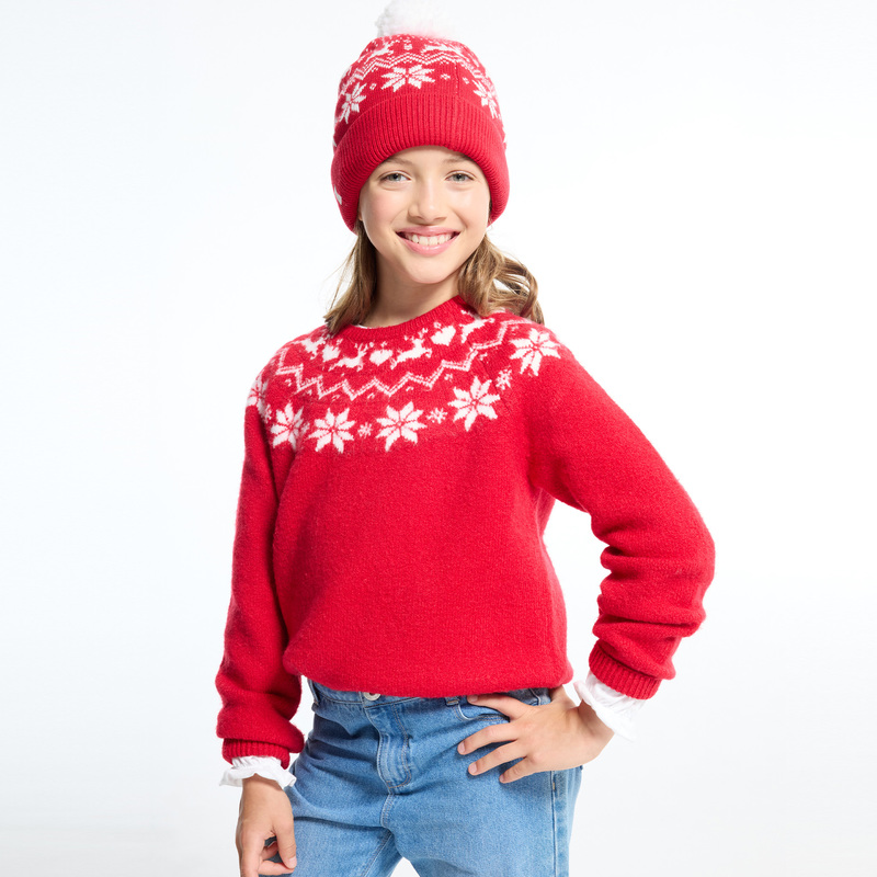 Pull de Noël rouge Fille