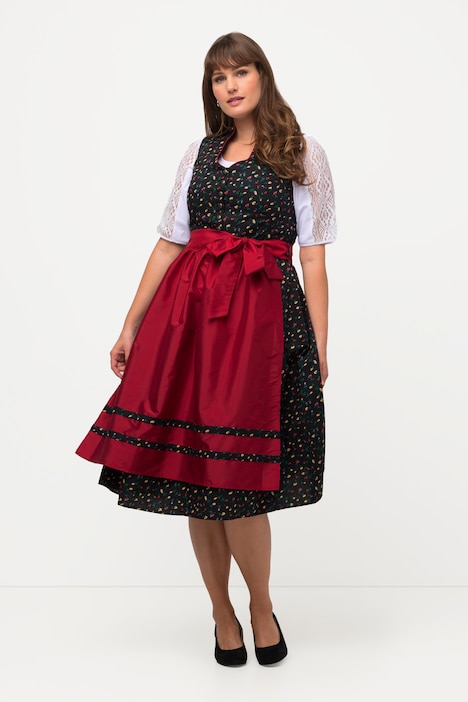 Dirndl, Blüten, Schmuckknöpfe, V-Ausschnitt, ärmellos