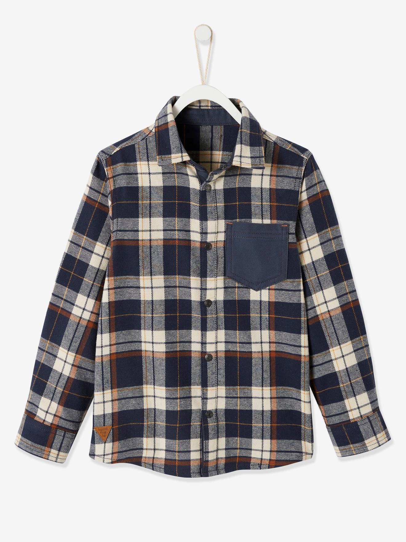 Camisa xadrez para menino, xadrez azul escuro.