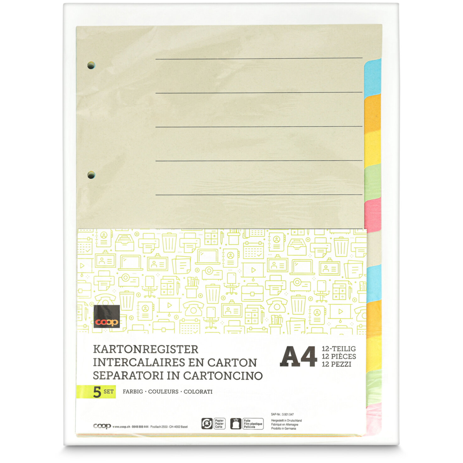 Kartonregister A4 farbig 12-teilig