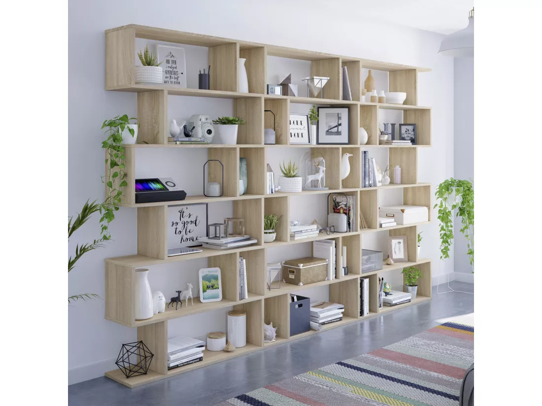 Étagère Bibliothèque Bolonia Couleur Marron 12 emplacements, pour Salle à Manger ou Bureau