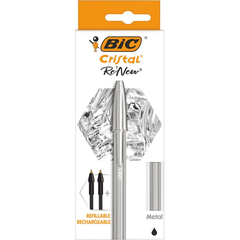 Stylo bille Bic Cristal Renew rechargeable à capuchon pointe 1 mm - écriture moyenne