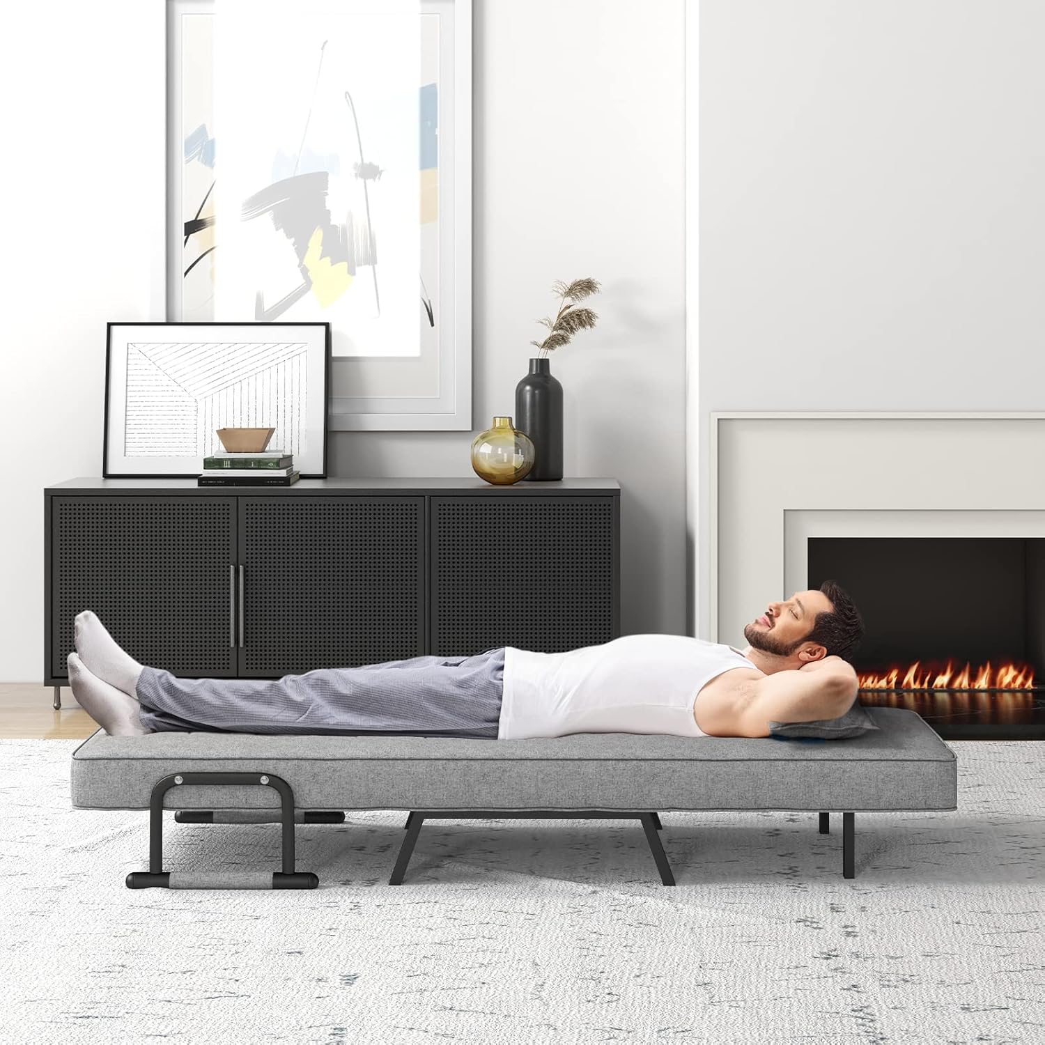 COSTWAY 4 in 1 Schlafsessel mit Bettfunktion, klappbares Schlafsofa mit verstellbarer Rückenlehne & abnehmbarem Kissen, Klappsessel, Klappbett, Sofabett mit Metallrahmen bis 150 kg belastbar, Hellgrau