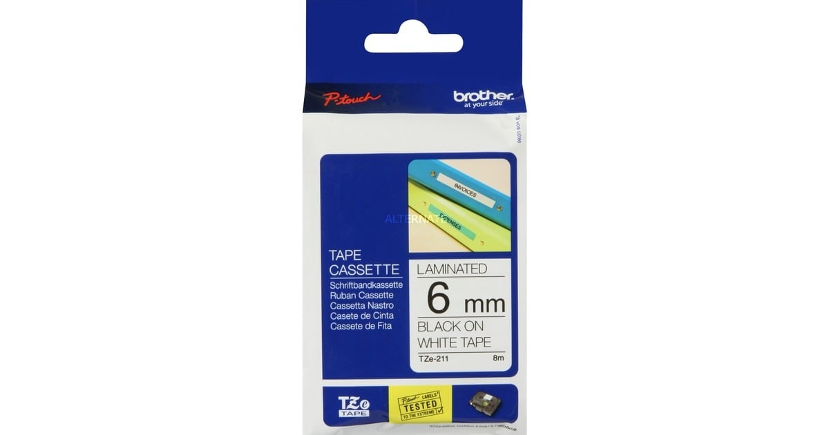 BrotherTZe-211 label tapecassette zwart op wit printlint  (Wit, 6 mm, Retail)
