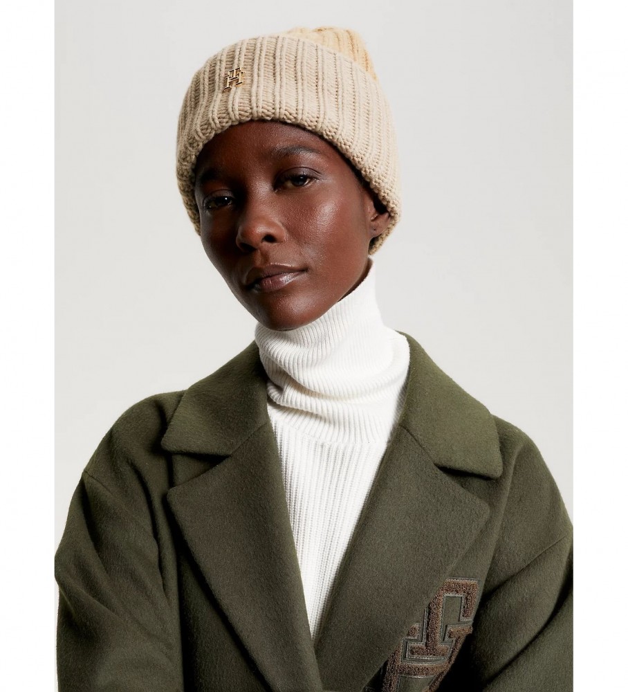 Gorro Tommy Hilfiger Chic Monogram Stretch Knit na cor bege