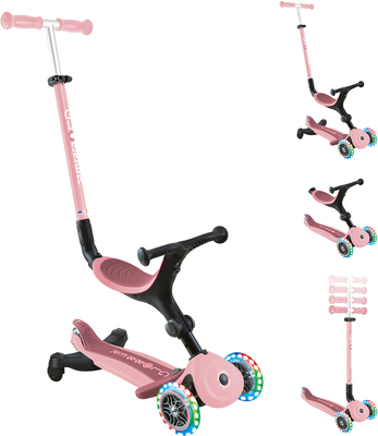 Globber Go-Up Active Lights 360° 3-hjuls Sparkesykkel, Pastellrosa