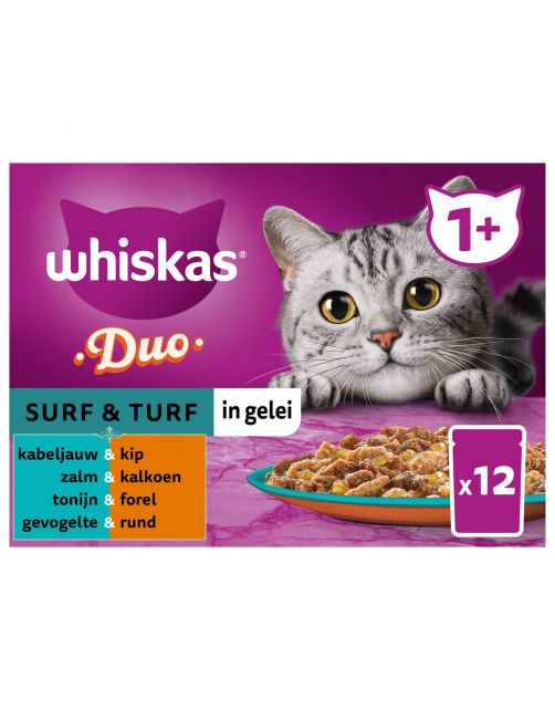 Whiskas 1+ Surf & Turf In Gelei Maaltijdzakjes Multipack - Kattenvoer - 12x85 g