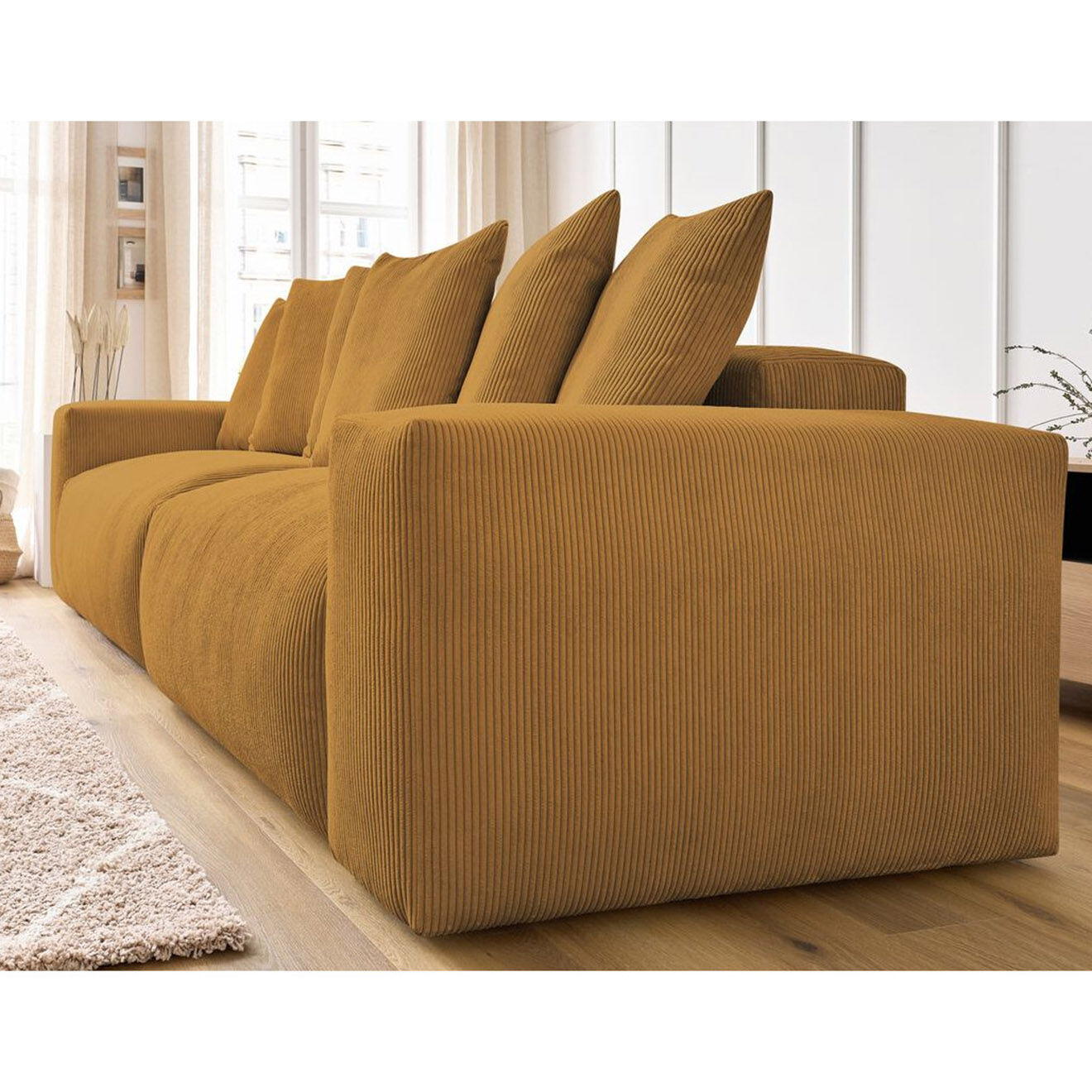 Bobochic Canapé 4 places moelleux voltaire velours côtelé jaune - 320x124x75 cm