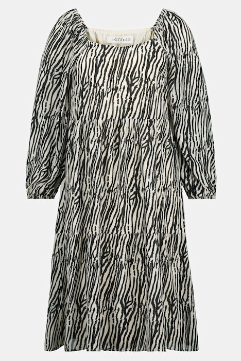 Zebra-Kleid, A-Line, Carree-Ausschnitt, Langarm, Jersey-Unterkleid