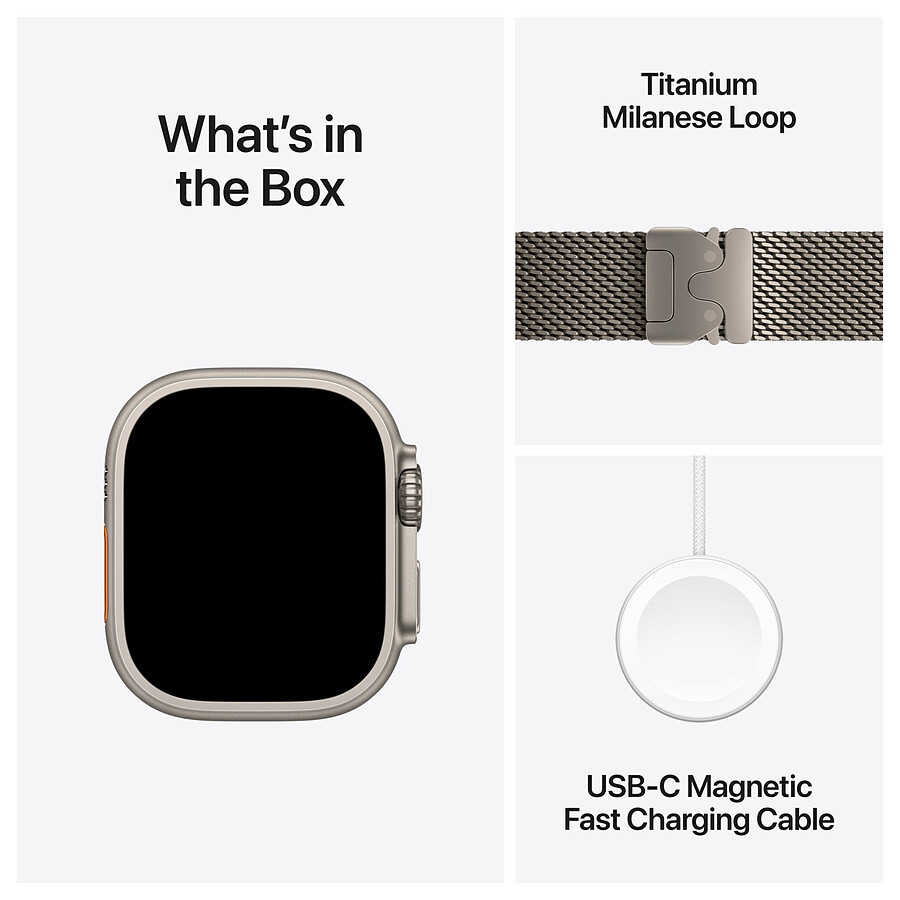 Apple Watch Ultra 2 GPS + Cellular 49 mm - Titane Noir - Bracelet Milanais Naturel L