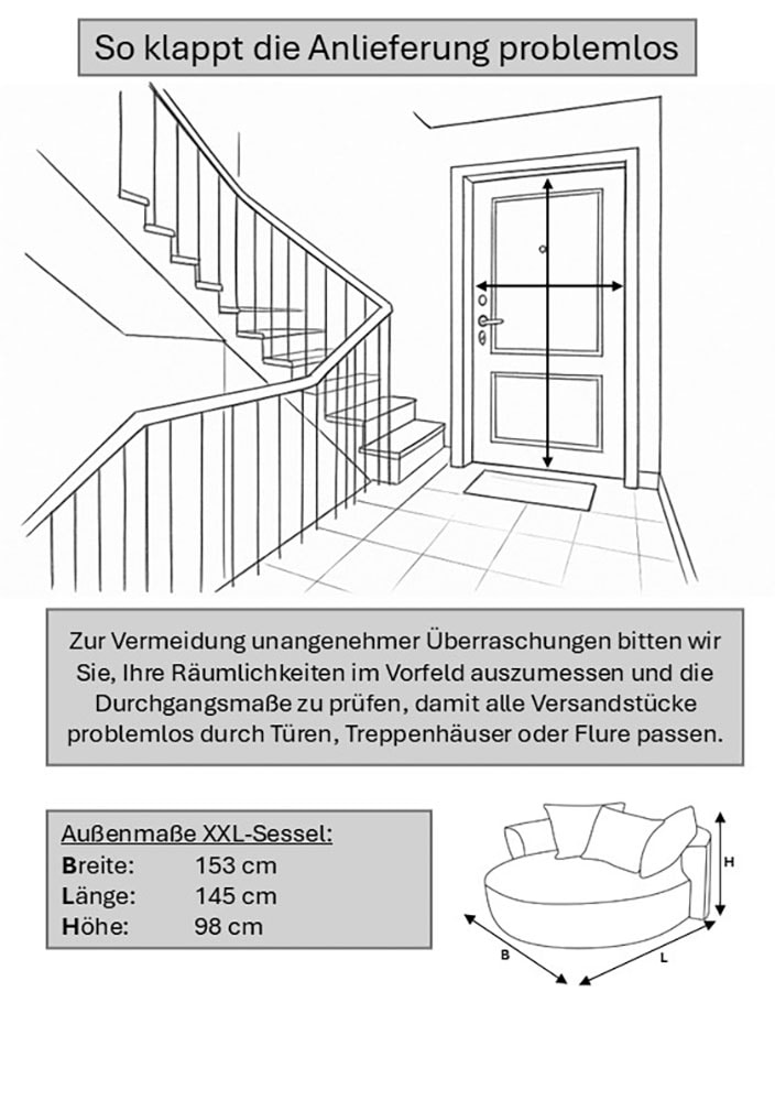 LeGer Home by Lena Gercke XXL-Sessel »ISALIE, Rundsessel mit Hocker, Lesesessel, Loveseat, Big-Sessel« Set,  trendige Stoffe, 3 Zierkissen, grosse Sitzfläche, Cord, Samt, Bouclé
