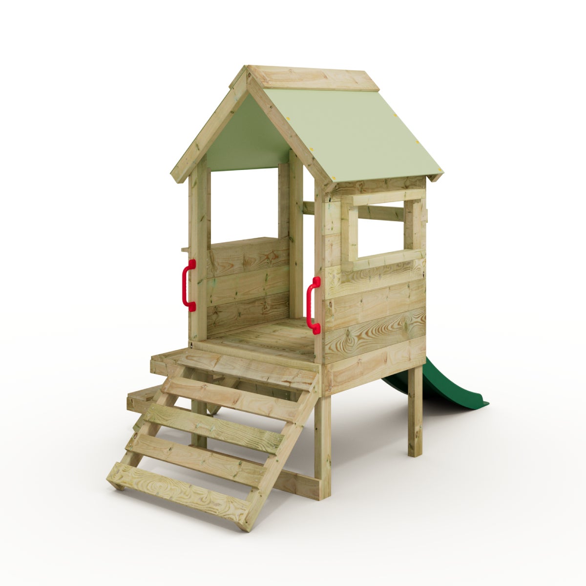 WICKEY Peuter Klimtoren Mijn Eerste Steltenhuis 2 met Glijbaan - Pastelgroen