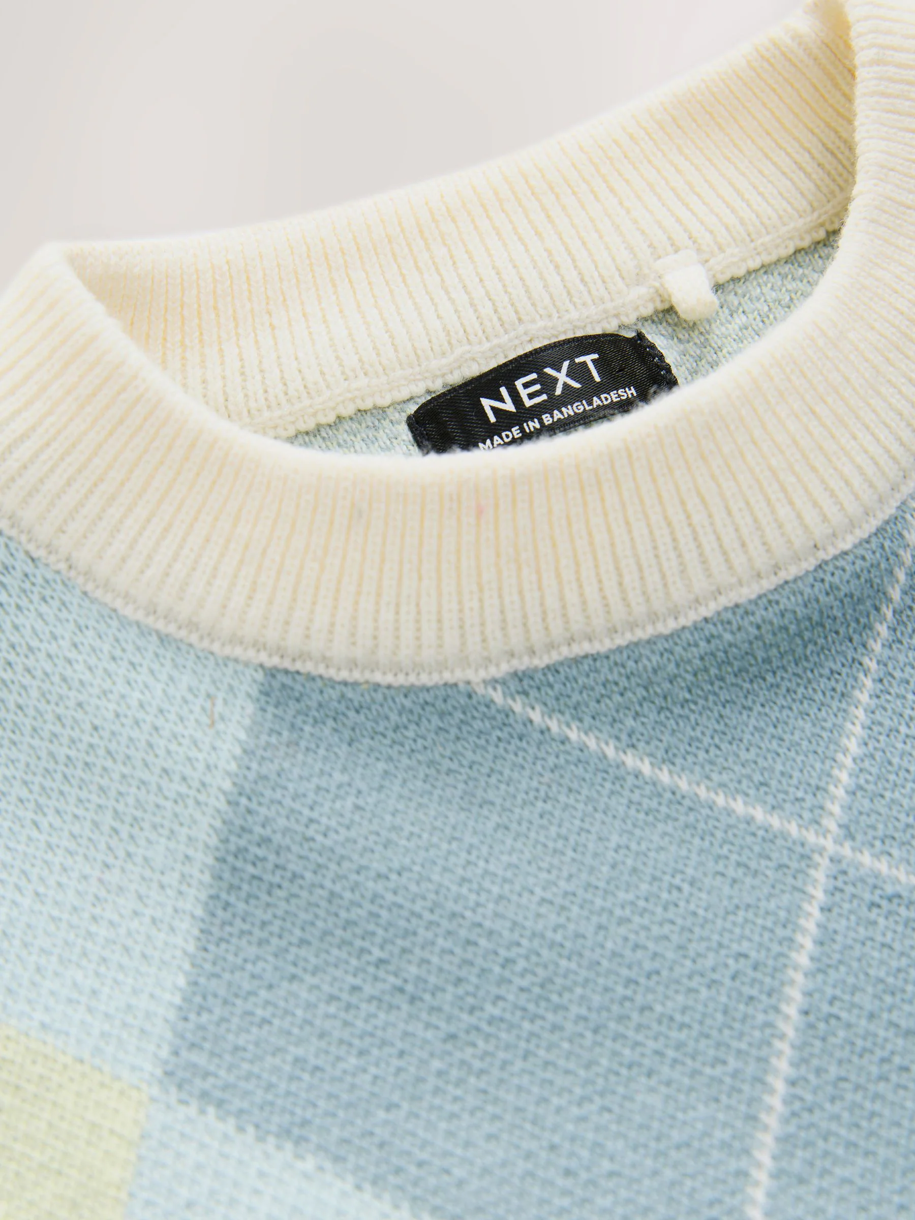 Groen/blauw argyle - Gebreide katoenen trui met ronde hals (3mnd -7jr)