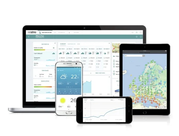 Netatmo NWS01-EC, Aluminium, Indendørs barometer, Indendørs hygrometer, Indendørs termometer, Udendørs barometer, Udendørs..., Barometer, Hygrometer, Termometer, Barometer, Hygrometer, Termometer, Aluminium, Plast, 260 - 1160 kPa